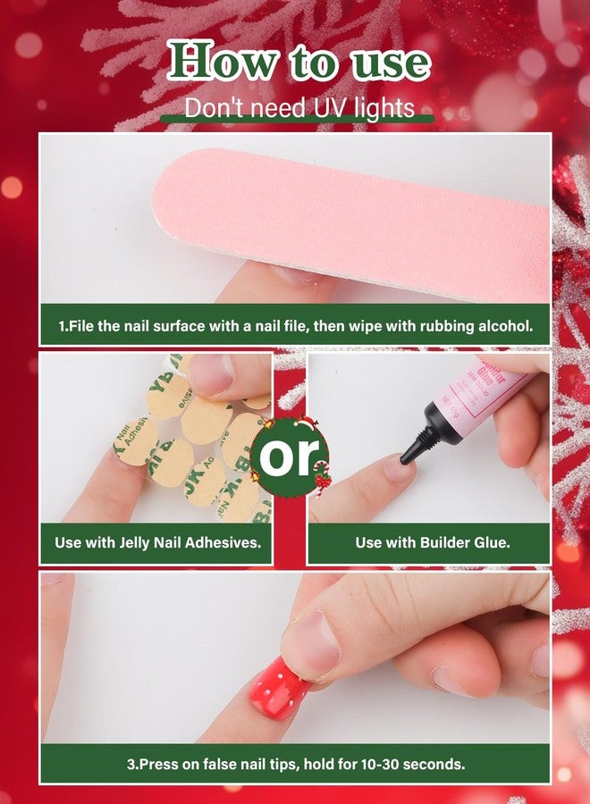 EBANKU 3 Pack Christmas Press on Nails for Kid Fake Nail Kit Old Christmas Cute Press on Nails for girls with Nail Builder Glue 10g - Image 4