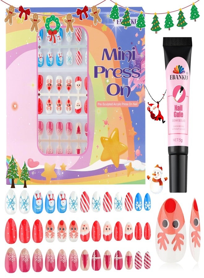 EBANKU 3 Pack Christmas Press on Nails for Kid Fake Nail Kit Old Christmas Cute Press on Nails for girls with Nail Builder Glue 10g - Image 1