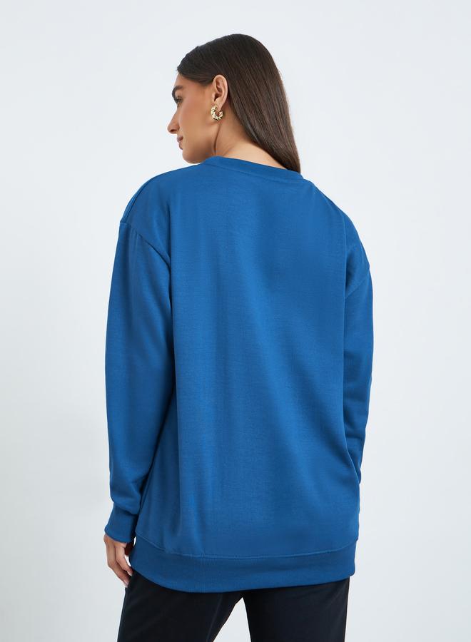 Styli Women Dark Blue Sweatshirt with Badge - Image 4