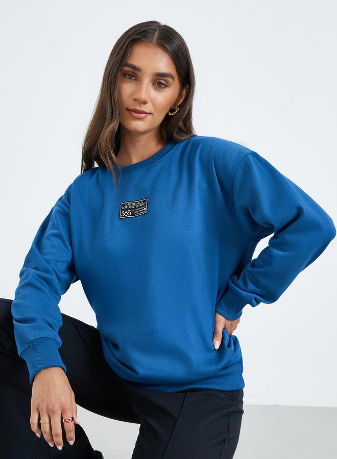 Styli Women Dark Blue Sweatshirt with Badge - Image 5