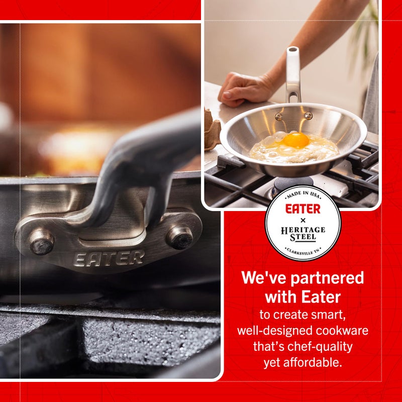 Heritage Steel x Eater 8.5 Inch Frying Pan | Made in USA | 5-Ply Fully Clad Stainless Steel Pan | Stay Cool Handle Design | Induction Ready & Non-Toxic Pan - Image 2