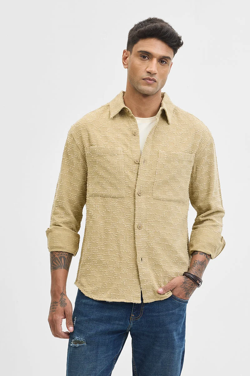 SNITCH Beige Textured Relaxed Fit Overshirt