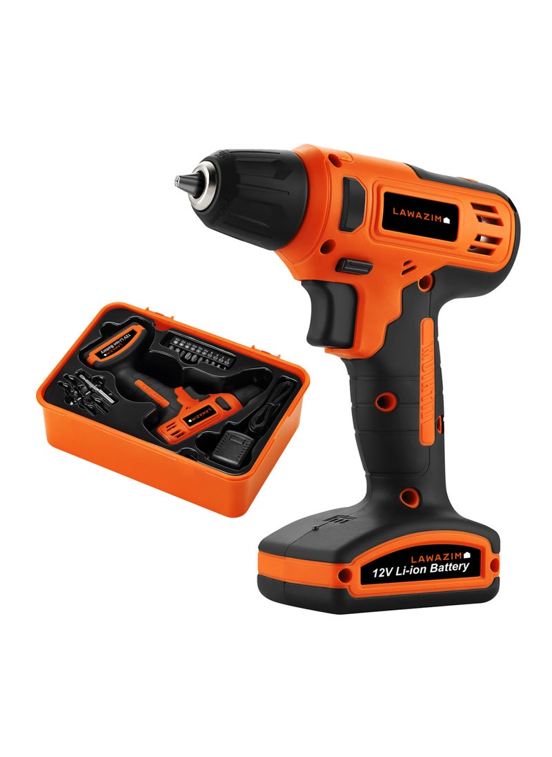 LAWAZIM Cordless Drill 12V with 16 Pieces 10mm and LED work light 1300 mAh | Electric Power Drill kit Set with 1 Charger Variable Speed | Chuck, Fast Charger and 16 PCS Accessories  - Image 1
