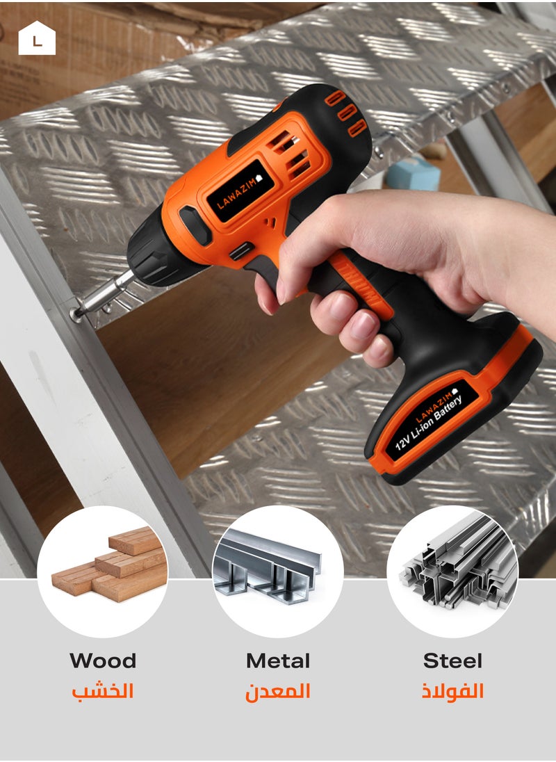 LAWAZIM Cordless Drill 12V with 16 Pieces 10mm and LED work light 1300 mAh | Electric Power Drill kit Set with 1 Charger Variable Speed | Chuck, Fast Charger and 16 PCS Accessories  - Image 5