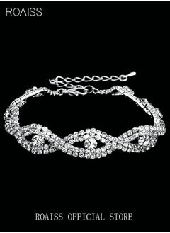 roaiss 4Pcs Crystal Rhinestone Jewelry Set Stylish Elegant Water Drop Necklace Zircon Earrings Bracelet Minimalist Gift for Women Ladies Mother Wife Wedding Party Silver  - Image 4
