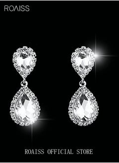 roaiss 4Pcs Crystal Rhinestone Jewelry Set Stylish Elegant Water Drop Necklace Zircon Earrings Bracelet Minimalist Gift for Women Ladies Mother Wife Wedding Party Silver  - Image 5