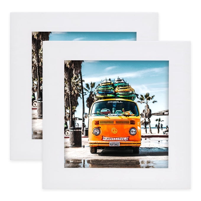 PICTURE FRAMES 5X5 WHITE NATURE SOLID WOOD 2 PACK FOR WALL MOUNT AND TABLETOP DISPLAY