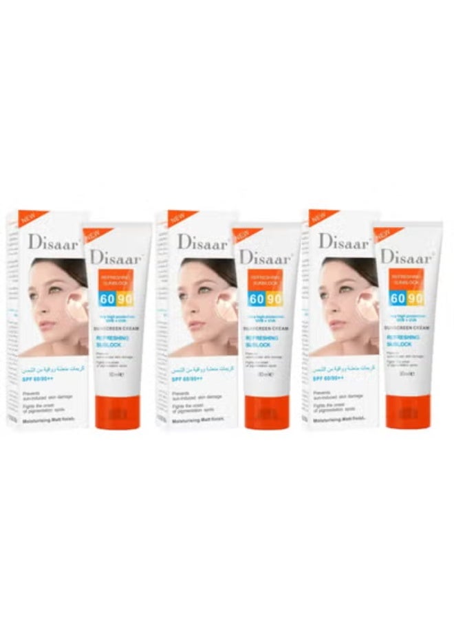 ديسار كريم واقي من الشمس لتفتيح الوجه والجسم ومضاد للأشعة فوق البنفسجية وواقي من الشمس لحماية البشرة ومضاد للشيخوخة والتحكم في الزيوت 80 مل 3 قطع