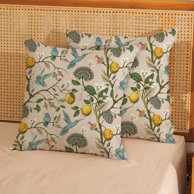 Golianda Chinoiserie Pillow Covers 20X20 Set Of 2 Blue Green Bird Floral Throw Pillows Vintage Yellow Lemon Flowers Decorations Pillowcase Outdoor Chinoiserie Decor Linen Cushion Case For Couch Home - Image 3
