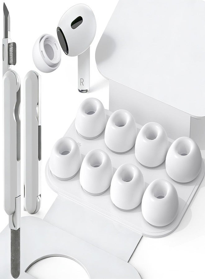 SIXFU 4 Sizes of Ear Tip Replacement for AirPods Pro and AirPods Pro 2 Ear Tips with Portable Storage Box & Cleaner Kit, Noise Reduction Hole & Dense Dust Protection Screen (XS/S/M/L)-White - Image 1