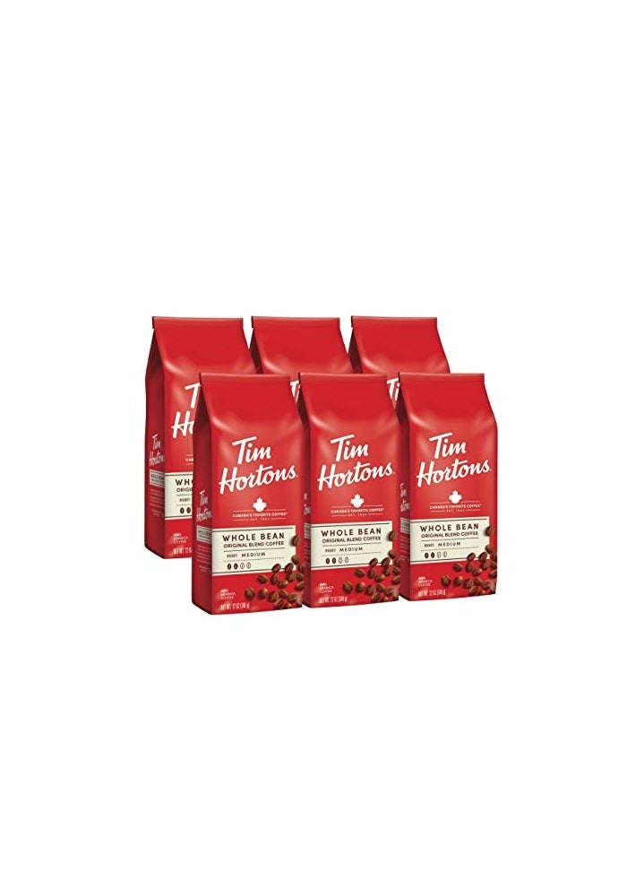 Tim Hortons Whole Bean Original Medium Roast Coffee Made with 100 Arabica Beans 12 Ounce Bag 6Pack - Image 1