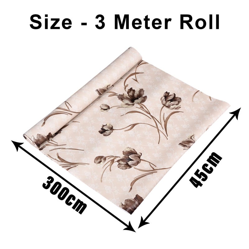 Kuber Industries Shelf Liner Kitchen Cabinet Shelf Protector Kitchen Liners for Cabinets and Drawers Flower Shelf Liner Roll 3 MTR Brown - Image 3
