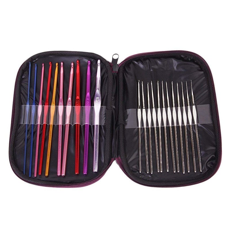 Sakrai Sakrai 22 Pcs Multicolor Aluminium Crochet Knitting Needles Hook in Purple Case for Sewing Craft Sweater Woolen Cloth Yarn Set of 22 050Mm to 65Mm