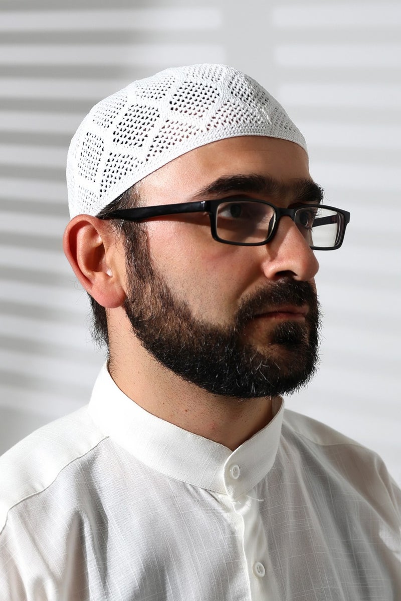 ihvanonline Machine Knitted Lace Detailed Prayer Cap White - Image 1