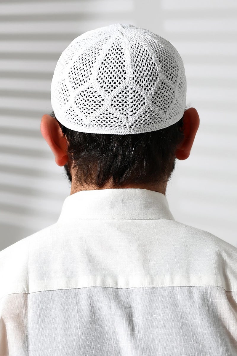 ihvanonline Machine Knitted Lace Detailed Prayer Cap White - Image 5