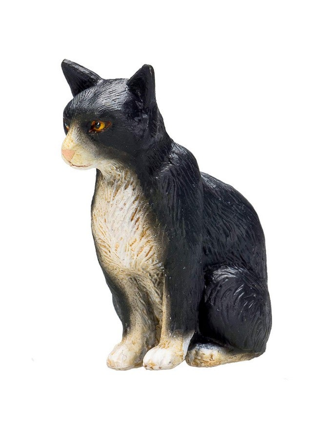 MOJO Black and White Cat Sitting Realistic Domesticated Animal Hand Painted Toy Figurine - Image 2