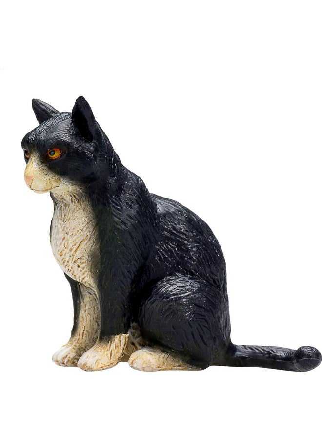 MOJO Black and White Cat Sitting Realistic Domesticated Animal Hand Painted Toy Figurine - Image 5