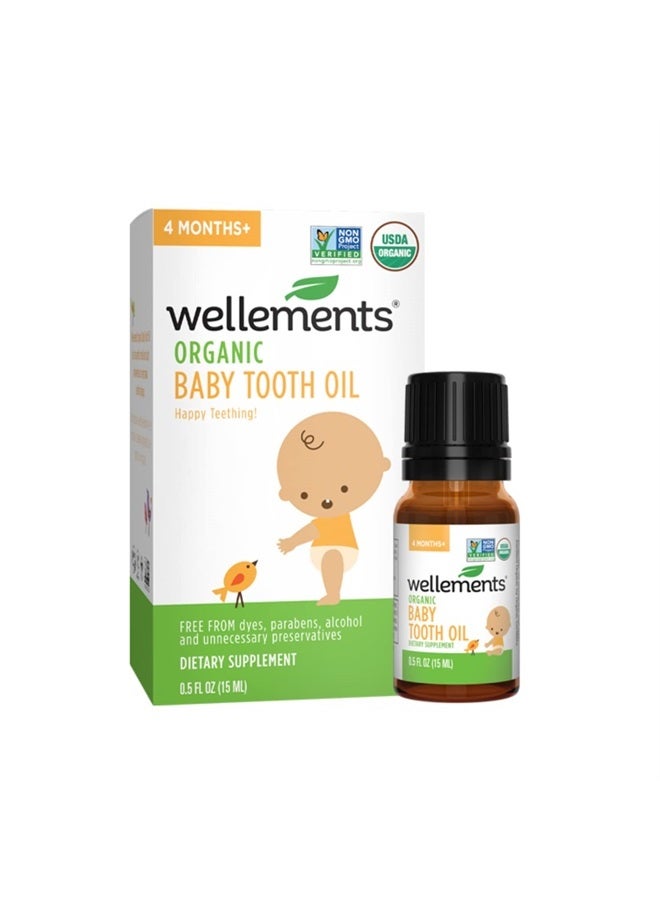 Wellements زيت أسنان الأطفال العضوي | تسنين سعيد للأطفال، مزيج من زيت القرنفل، ورق النعناع، وزيت الزيتون، بدون بنزوكائين أو بيلادونا | 0.5 أونصة سائلة، 4 أشهر وما فوق - Image 1