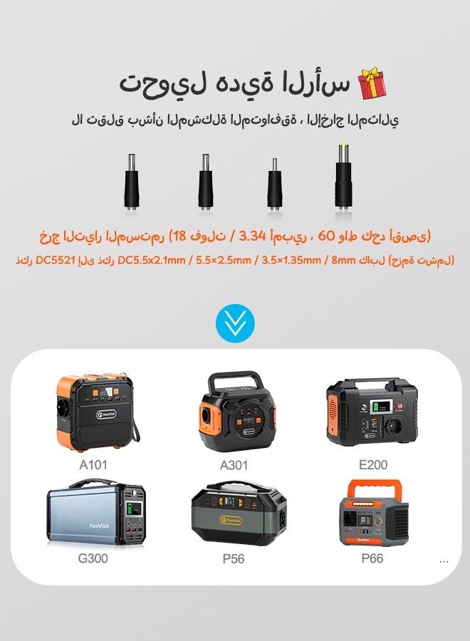 FlashFish لوحة شمسية TSP60W بقدرة 18 فولت 60 وات، لوحة شمسية قابلة للطي، متوافقة مع إدخال التيار المستمر 9 فولت ~ 18 فولت، DC5521، متينة للشحن في الهواء الطلق - Image 4