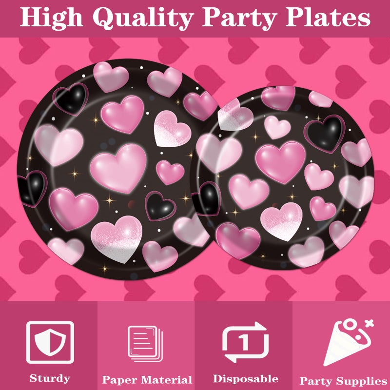 Rakuto 2000s Party Tableware Decorations, 96PCS Y2K Plates Napkins and Forks Set, Pink Heart Disposable Birthday Wedding Party Supplies Serve 24 - Image 4
