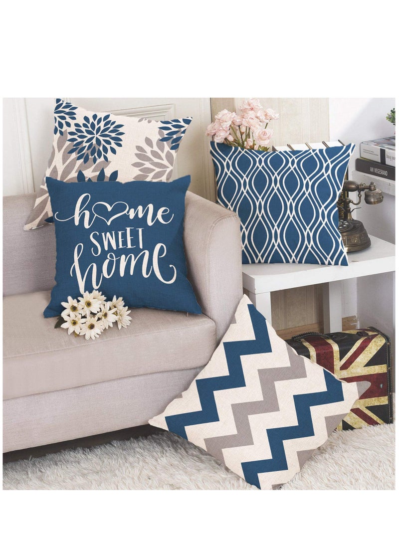 SYOSI أغطية وسائد رمي هندسية زرقاء فاتحة 18x18 مجموعة من 4 أغطية وسائد زخرفية للكنبة حالة وسادة لينين زينة المنزل الخارجية - Image 3
