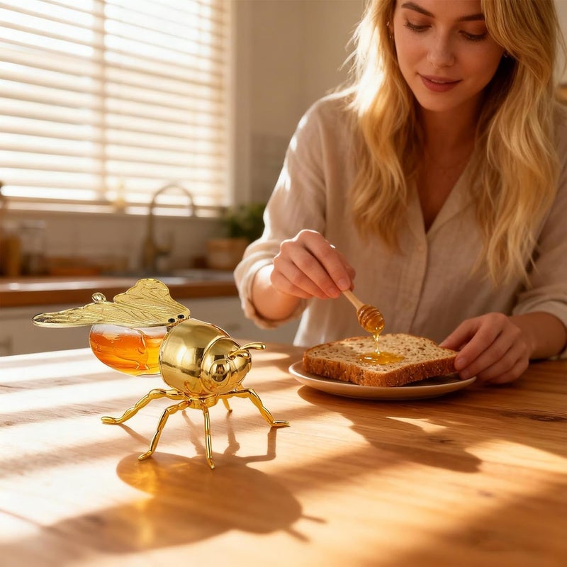 Honey Serving Jar: Clear Shaped Spoon Set, Decorative Kitchen Utensil, Elegant Table Accessories, Durable Design With Easy Pour | Ideal Breakfast Option - Image 2