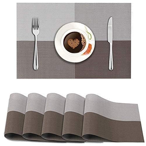 ZMOXY PVC HeatStain Resistant Table Placemats AntiSkid Washable Kitchen Table Mats NonSlip Double Sided Placemats Easy to Clean Suitable for Dining Table Kitchen Restaurant Brown Pack of 6 - Image 1