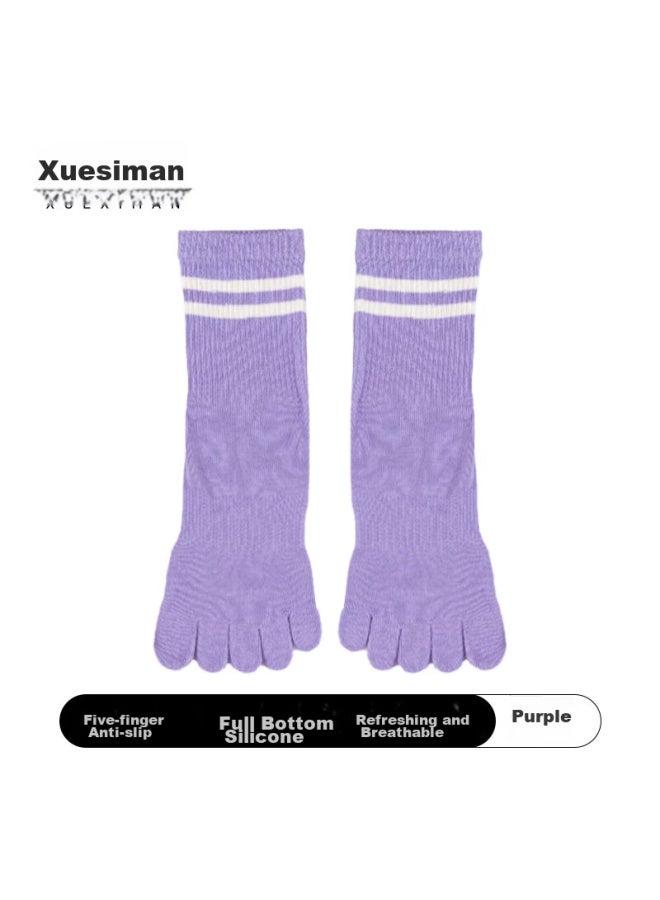 XUEXIMAN Xueximan Yoga Socks For Women, Professional Non-slip Mid-calf Five-toe Socks, Pilates Socks, Sports Anti-slip Specialized Fitness Socks  - Image 2