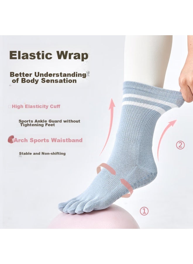 XUEXIMAN Xueximan Yoga Socks For Women, Professional Non-slip Mid-calf Five-toe Socks, Pilates Socks, Sports Anti-slip Specialized Fitness Socks  - Image 3