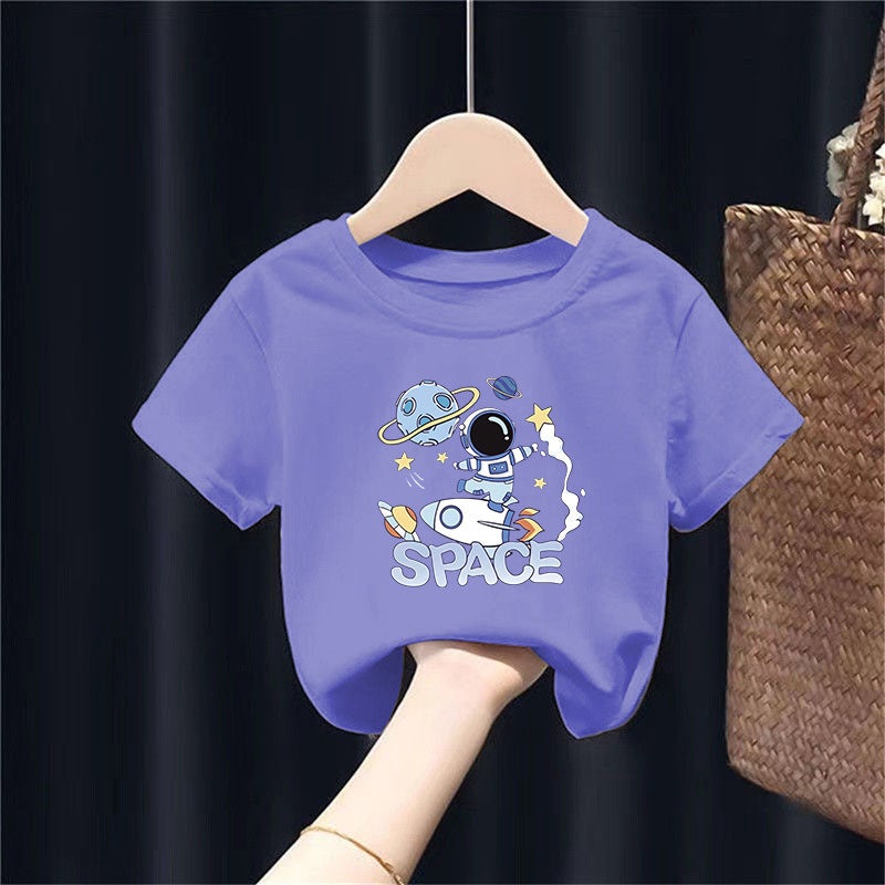 2092 # Boys And Girls Short-Sleeved T-Shirts For Summer, Pure Cotton Breathable Tops For Older Children, Children'S Summer T-Shirts - Image 1