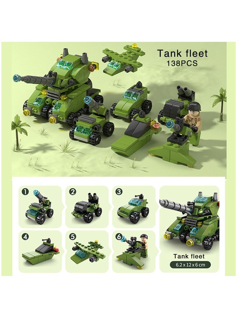 138-Piece Mini Tank Fleet 6-in-1 Building Block Toy  - Image 2