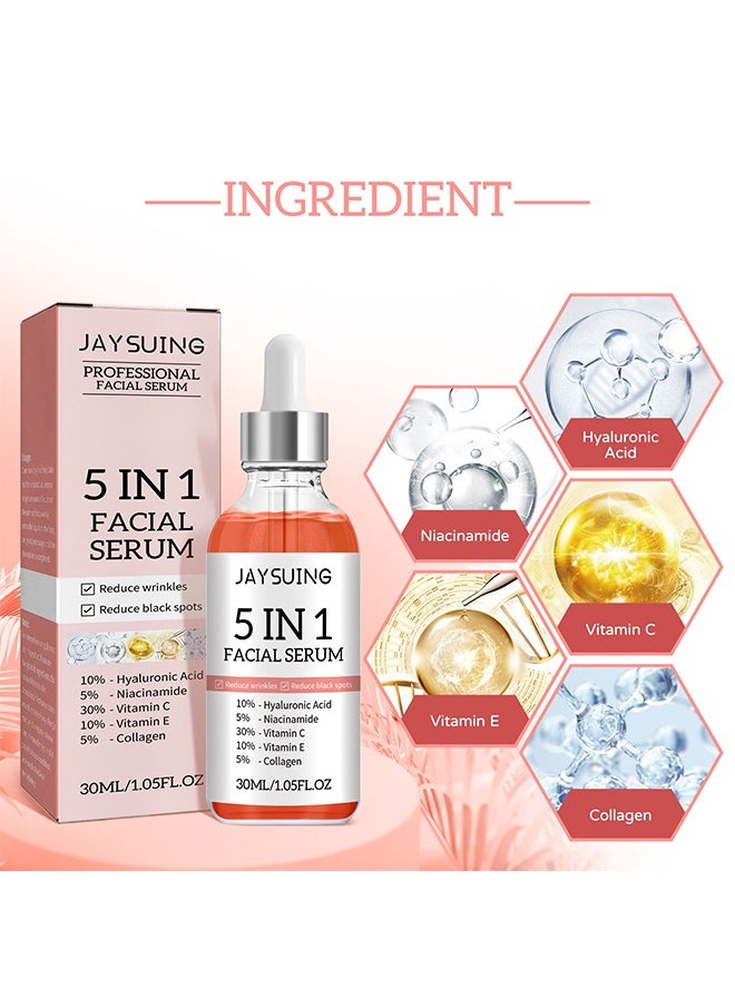 Jaysuing 5 In 1 Facial Serum,With Hyaluronic Acid,Niacinamide,Vitarmin C,Vitarmin E ,Collagen,  For Moisturizing Brightening Face Serum Anti-Aging Facial Serum For Dark Spots, Fine Lines And Wrinkles Smooth Skin 3  - Image 3