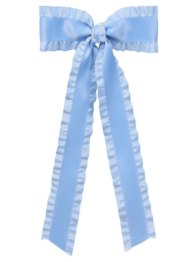 Miroksh Antique Blue 5.5in Satin Ruffle Tassel Hair Bows,Big Bowknot Alligator Clips with Long Tail, Handmade Bridal Wedding Hair Accessories for Women Girls - Image 1