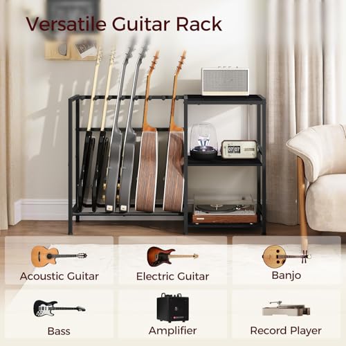 MAHANCRIS Guitar Stand, Guitar Holder for 5-6 String Instruments, Suitable for Acoustic Guitar, Bass, Guitar Rack with Side Shelves for Record Player, with Non-Slip Rubber Pads, Black GSBK9701V1 - Image 4