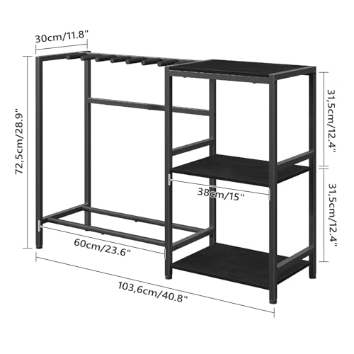 MAHANCRIS Guitar Stand, Guitar Holder for 5-6 String Instruments, Suitable for Acoustic Guitar, Bass, Guitar Rack with Side Shelves for Record Player, with Non-Slip Rubber Pads, Black GSBK9701V1 - Image 3