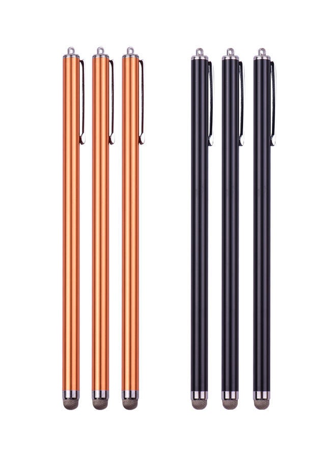 NIBEMINENT 6-Piece Universal Capacitive Stylus Pens For With Fiber Tip Black/Gold
