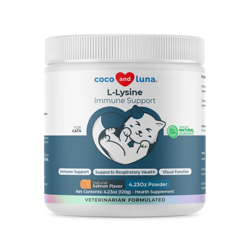 Coco and Luna L-Lysine Supplement for Cats 900mg/scoop - Cat Supplement for Sneezing and Runny Nose, Cold, Immune Support, Eye Function, and Respiratory Health – Lysine Powder - Image 1
