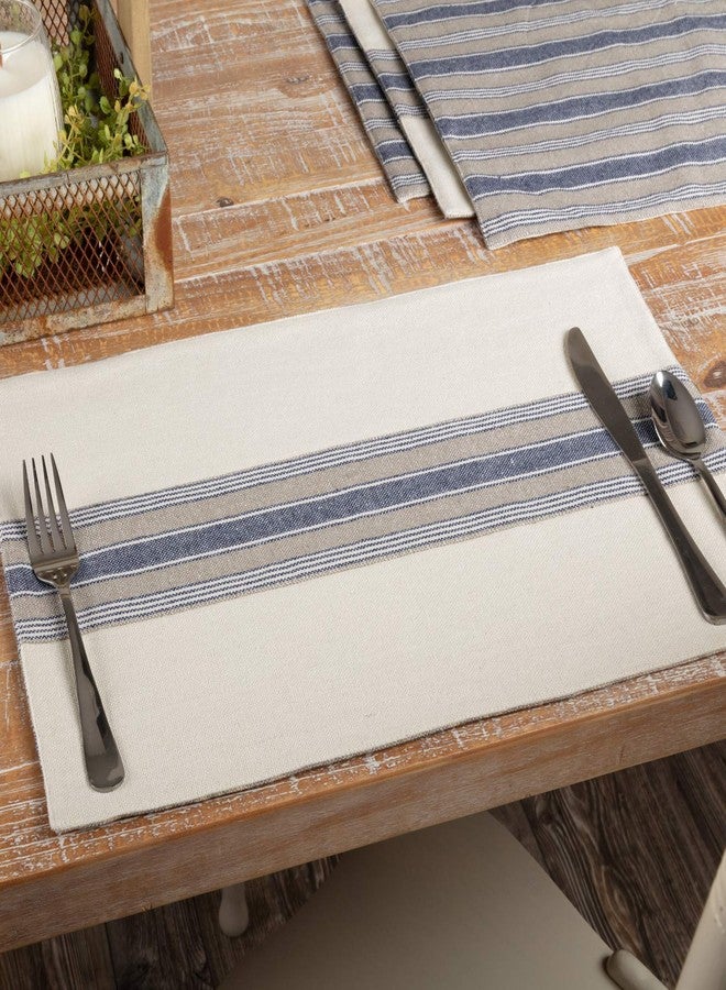 Piper Classics Doylestown Blue Placemats with Appliqued Grain Sack Stripe, Set of 4 Place Mats, Blue & Cream, Rustic Farmhouse, Vintage, Cottage, Country Kitchen Décor - Image 1