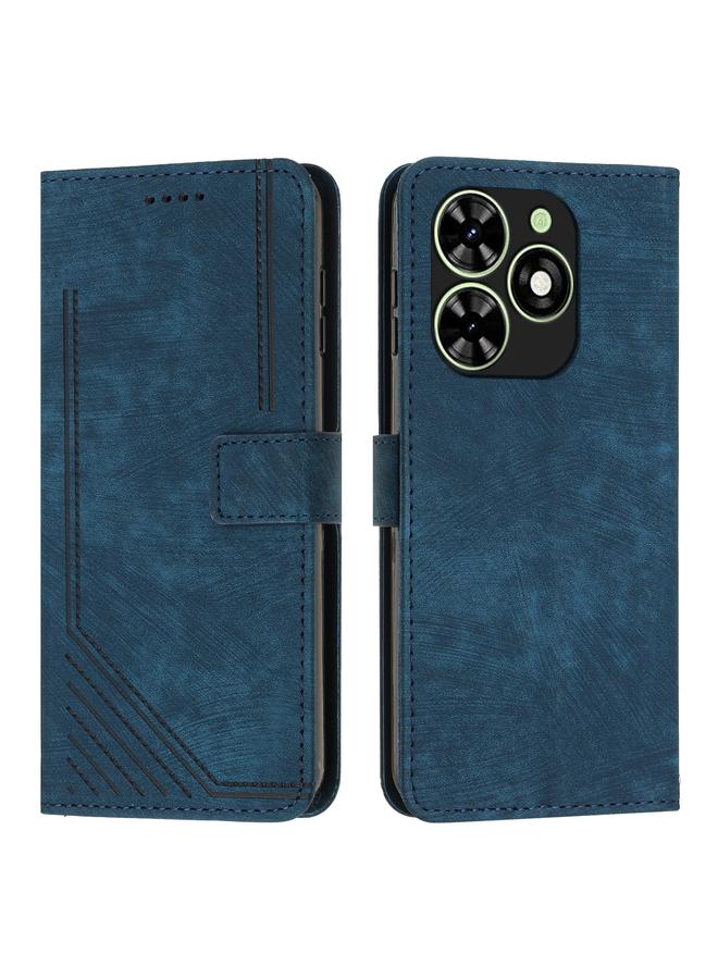 Green Tiger For Infinix Smart 8 Skin Feel Stripe Pattern Leather Phone Case with Lanyard(Blue)
