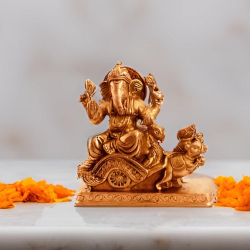 Purpledip Rare Collection Brass Statue Ganapathi Ganesha On Chariot Drawn by Mouse 11088
