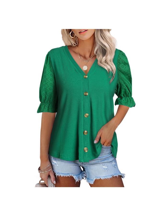 VUELO Summer Europe And The United States New Women's Hollow Sleeve Knitted Cardigan Button V-neck T-shirt Jacket - Image 1
