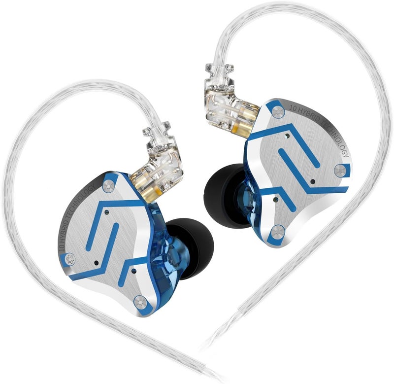 Kinboofi سماعة أذن مراقبة داخل الأذن KZ ZS10 Pro، 5 مشغلات (4BA + 1DD)، كابل قابل للفصل 0.75 مم ثنائي السن، أزرق لامع، سلكي، داخل الأذن، سماعات رأس - Image 1