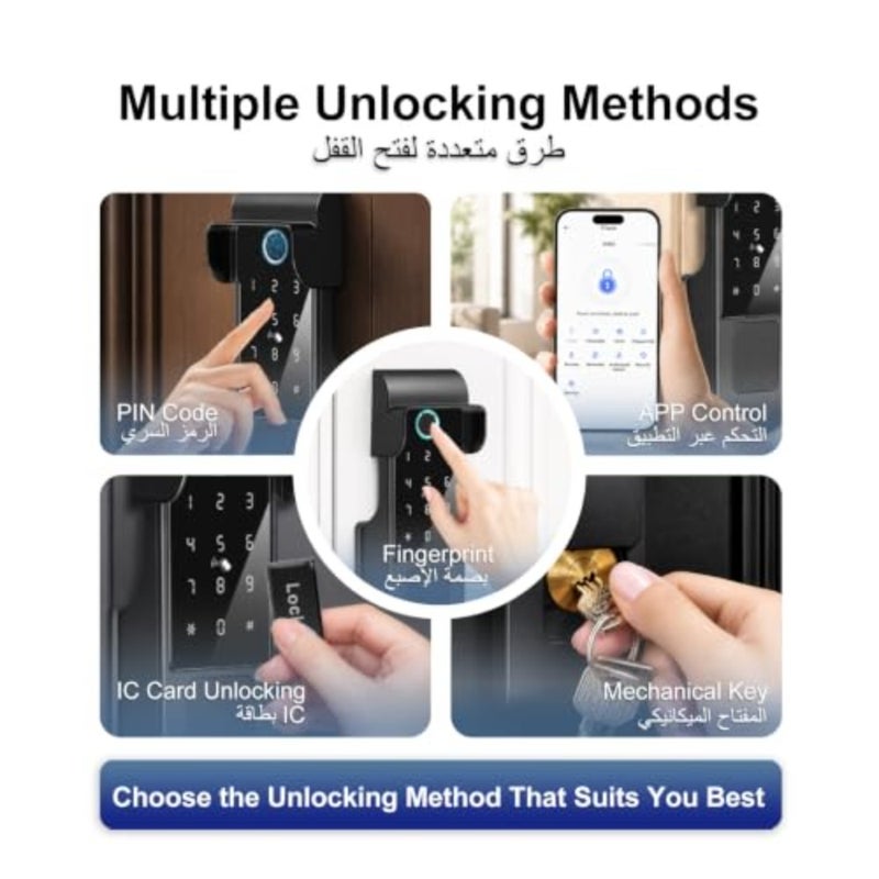 قفل الباب الذكي، قفل ذكي مقاوم للماء في الهواء الطلق، تصنيف IP65، 5 طرق لفتح بصمة الإصبع/كلمة المرور/بطاقة RFID/المفتاح الميكانيكي/جهاز التحكم عن بعد TTLock ble، مادة عالية القوة (M333-TTble) - Image 4