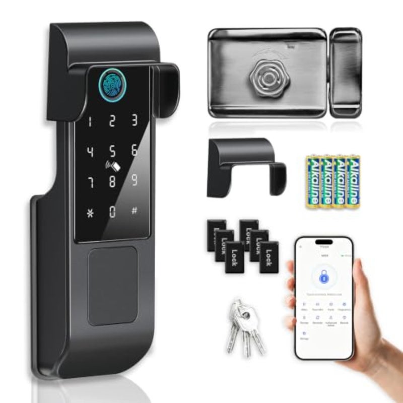 قفل الباب الذكي، قفل ذكي مقاوم للماء في الهواء الطلق، تصنيف IP65، 5 طرق لفتح بصمة الإصبع/كلمة المرور/بطاقة RFID/المفتاح الميكانيكي/جهاز التحكم عن بعد TTLock ble، مادة عالية القوة (M333-TTble) - Image 1