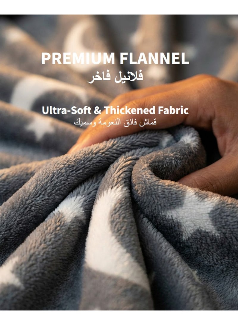 Glow in the Dark Hooded Blanket for Boys, Girls and Teens - Luminous Stars and Moon Pattern - Wearable Thick and Warm Flannel Single Blanket (250 GSM) - Grey, Size 100x150 cm, for Bed, Sofa, Outdoors and Camping, Magical Gift - Image 3