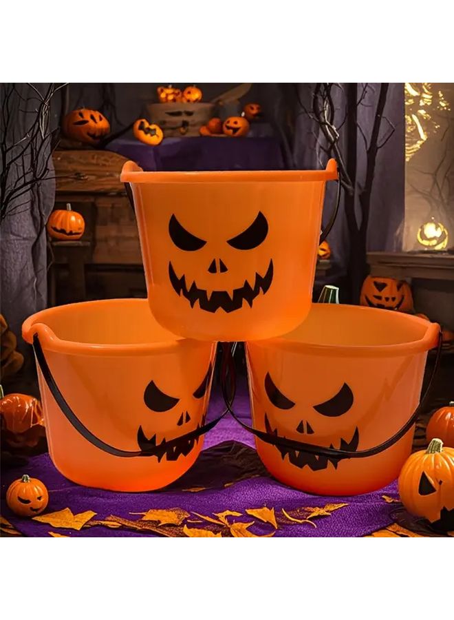 Orange Plastic Halloween Pumpkin Buckets Set Of 4 For Party Decorations - Image 1