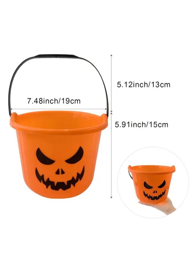 Orange Plastic Halloween Pumpkin Buckets Set Of 4 For Party Decorations - Image 3