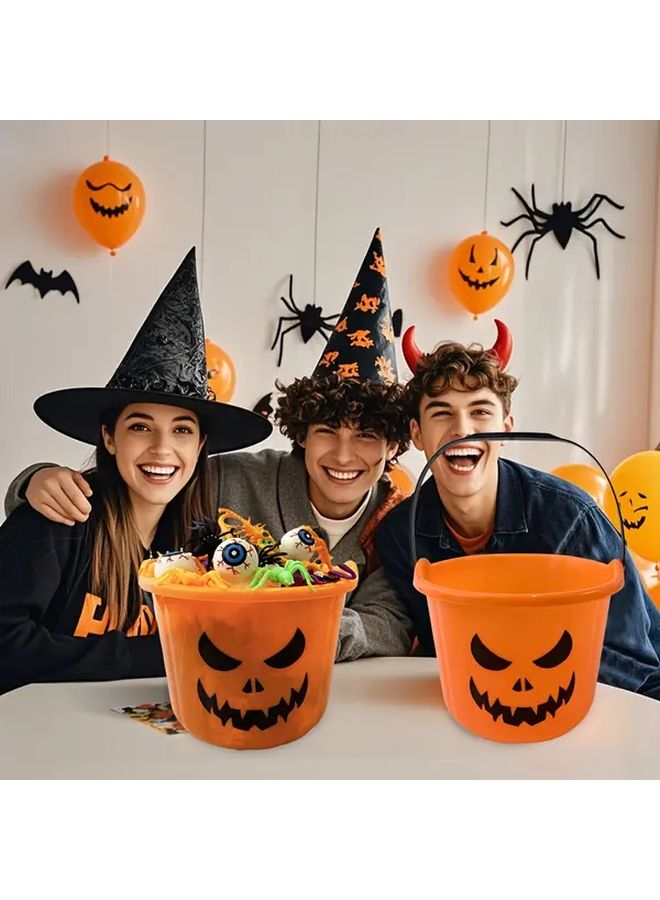 Orange Plastic Halloween Pumpkin Buckets Set Of 4 For Party Decorations - Image 2
