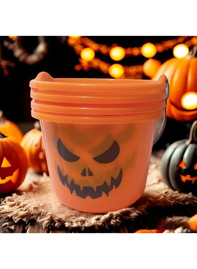 Orange Plastic Halloween Pumpkin Buckets Set Of 4 For Party Decorations - Image 4