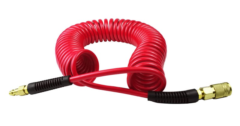 YOTOO Polyurethane Recoil Air Hose, Air Compressor Hose 1/4" Inner Diameter by 25' Long with Bend Restrictor, 1/4" Industrial Quick Coupler and Plug, Red - Image 4